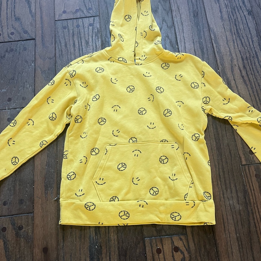 Yellow Hoodie with Peace and Smile Print